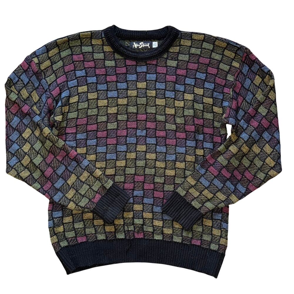 Vintage 90s Alan Stuart Basketweave 3D Knit Sweater XL Coogi Style USA Made